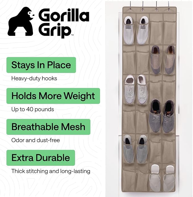 GORILLA GRIP Over the Door Shoe Organizer, 24 Large Pockets, Space Saving - Image 2