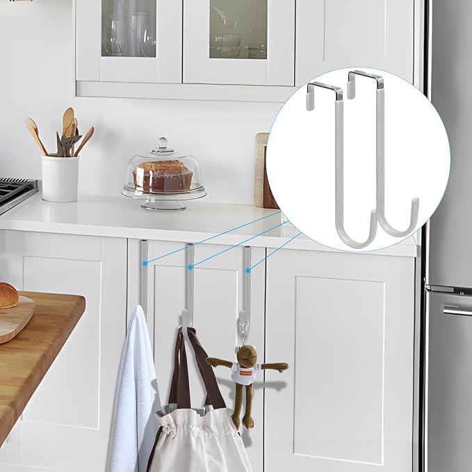 FYY Over the Door Hooks, Single-Hanger 4 Pack, Fits Doors 1.6" Silver | Heavy - Image 7