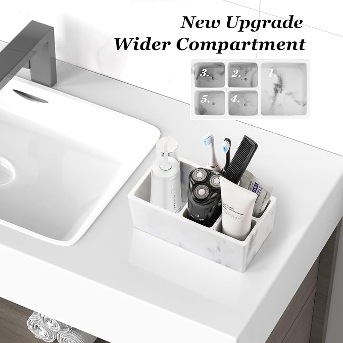 Luxspire 5 Slots Toothbrush Holders, Gravel White | Toothbrush Razor Holder - Image 2
