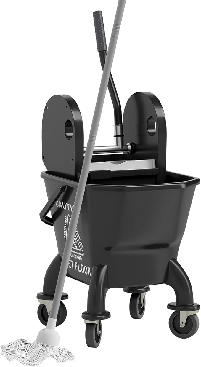 HOMCOM Mop Bucket with Wringer on Wheels, 27.5 Quart, with Mop by HOMCOM