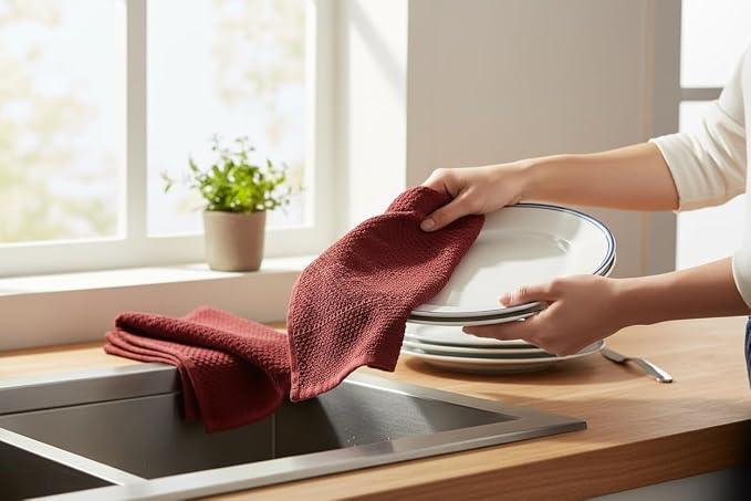Dark Red Brick Kitchen Hand Dish Towels, 100% Cotton - Image 6