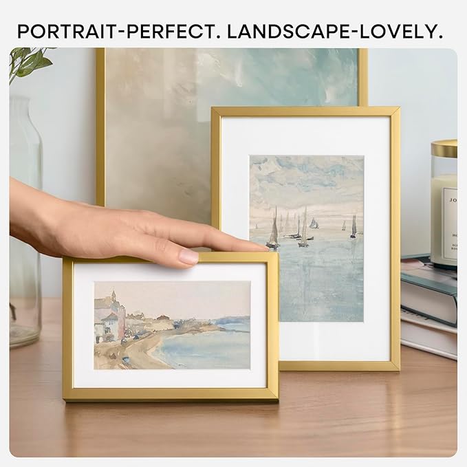 Homeforia 6x6 Picture Frame Gold, High End Metal 6 x 6 Square Photo Frames with Mat 4 by 4, 6x6 Poster Frame Matted to 4x4 inches Print, 6by6 Wall or Tabletop Frame, Tempered Glass, Wall Kit, Set of 3