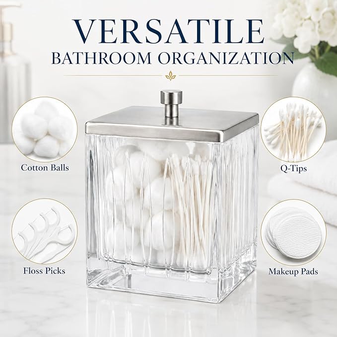 Vince Camuto Home Glass Cotton Jar Holder – Nickel Lid, Elegant Bathroom - Image 6