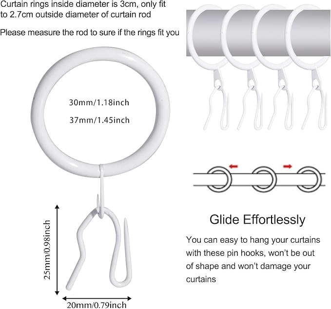 60 Pcs Metal Drapery Rings & Curtain Hooks, 30 mm Internal Diameter Hanging - Image 3