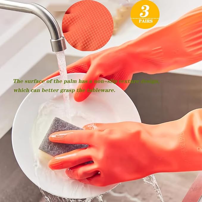 3 Pairs Household Extra Long Kitchen Gloves - Image 5