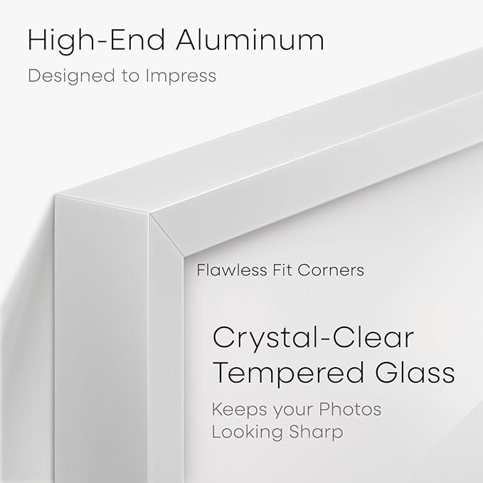 Homeforia 8x8 White Picture Frame, High End Metal 8 x 8 Square Photo Frames with Mat 6 by 6, 8x8 Poster Frame Matted to 6x6 inch Print, 8by8 Wall or Tabletop Frames, Tempered Glass, Wall Kit, Set of 1