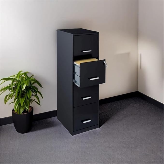 Scranton & Co 18" Deep Light Duty 4 Drawer Metal Letter Filing Cabinet in Black, Pre-Assembled