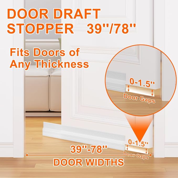 Door Draft Stopper for Bottom of Door, Adjustable Weather Stripping Door Seal - Image 4