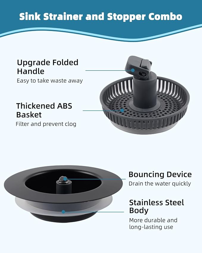 Universal 3 in 1 Kitchen Sink Drain Strainer Stopper Combo, Matteblack - Image 6