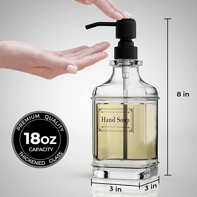 2 Pack Soap Dispenser, 18 Oz Antique Design Thick Glass Hand Dispensers; - Image 4