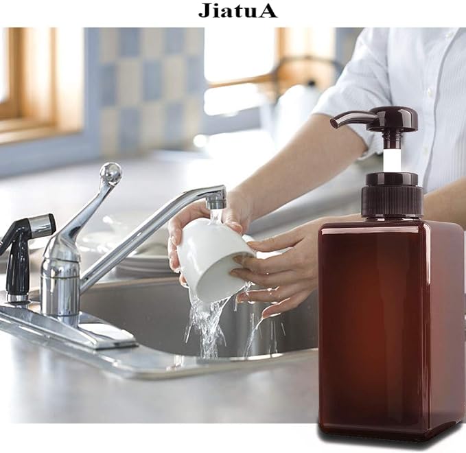 Plastic Pump Bottle Refillable Lotion Soap Dispenser 15oz Amber 2 Pack | Sturdy - Image 9