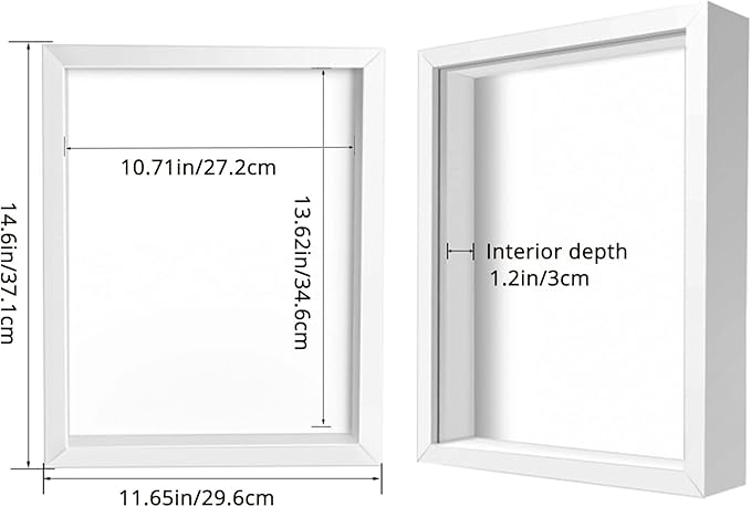 11x14 Shadow Box Frame Display Case, Wood with Plexiglass, Display Case Box for Memorabilia, Medal, Crafts,Tickets and Photos, Picture Frame for Wall and Tabletop (White, 11x14)