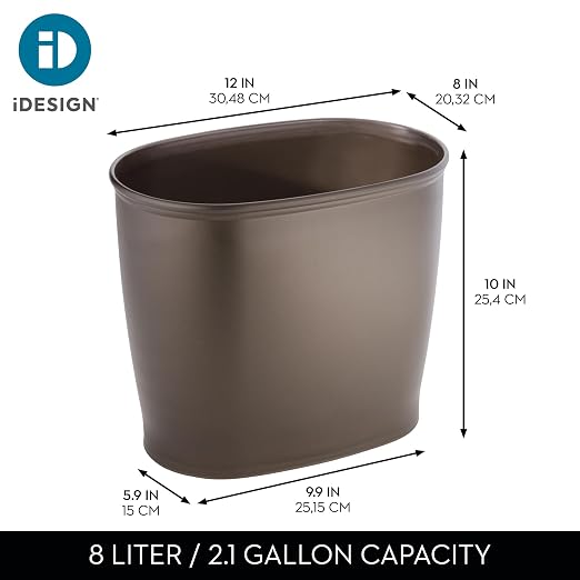 iDesign Slim Plastic Bathroom Trash Can, Bronze | Small Garbage Bin, - Image 4