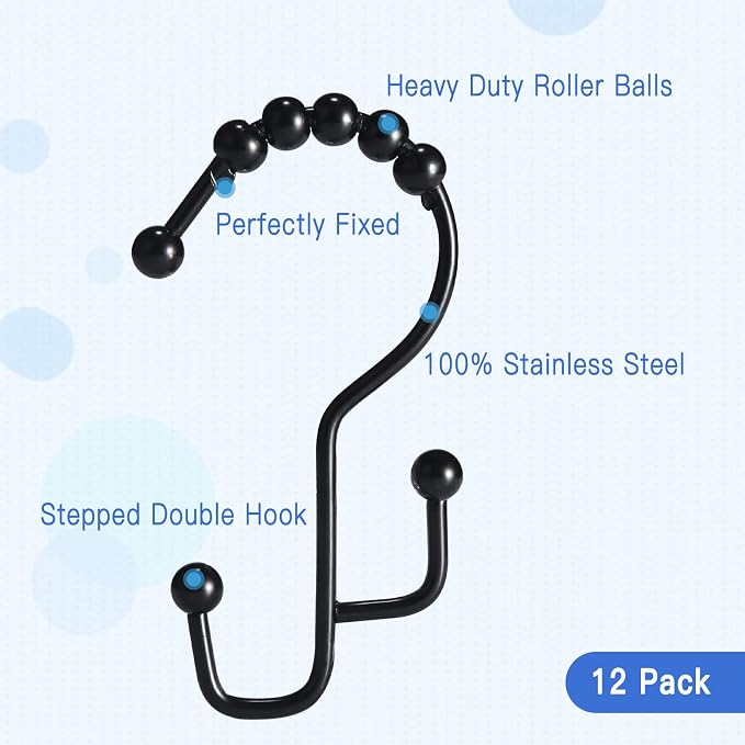 SUTINE Shower Curtain Hooks, Stainless Steel Bathroom Shower Hooks - Image 2