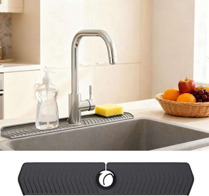 30 Inch Silicone Kitchen Sink Faucet Mat, Adjustable Waterproof Splash Guard by Unknown