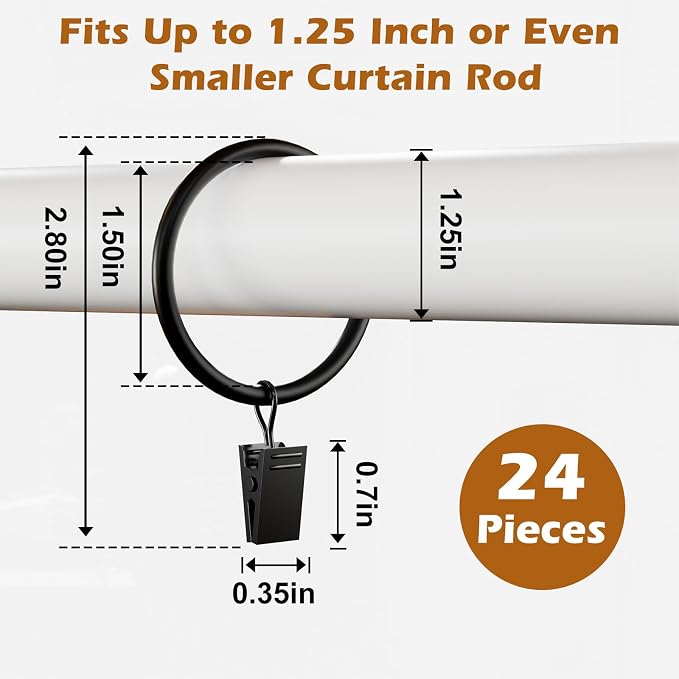 24 Pack Black Metal Curtain Rings - Image 2