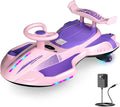 12V Electric Wiggle Car Ride On Toy, Swing Car with Pedal, for Kids 37-95 Months, Anti-Rollover, Flashing Wheels, Bluetooth, Tailpipes Jet Birthday Gifts for Boys and Girls(Pink+Violet)