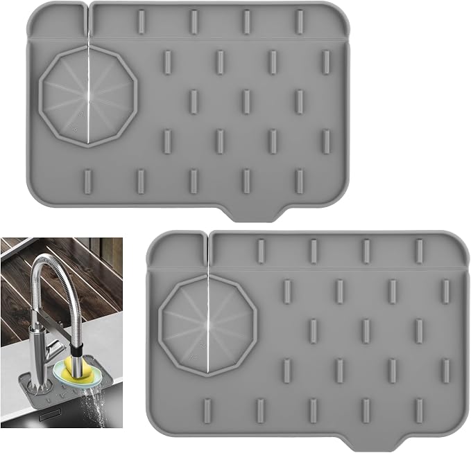 2Pcs Silicone Sink Faucet Splash Guard Mat Sponge Holder 8.3 x 5.3 Inch | Soap by Unknown
