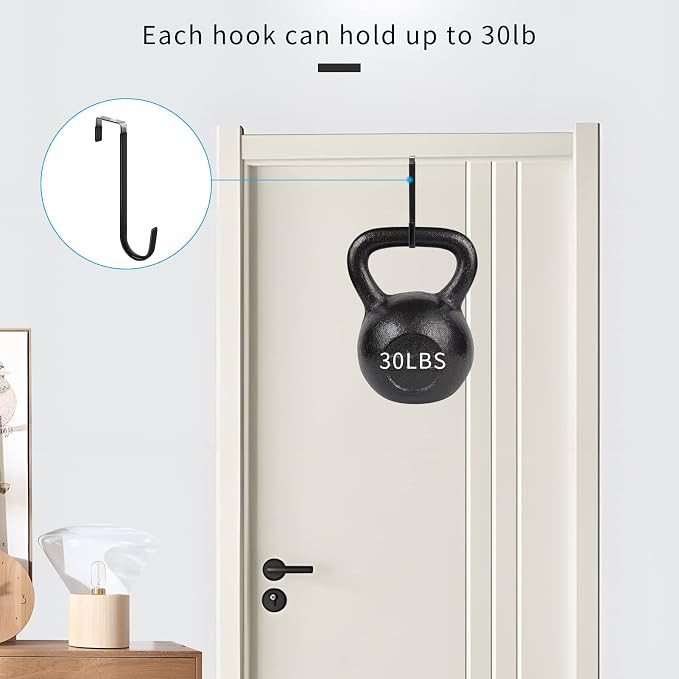 FYY Over the Door Hooks, Single-Hanger 6 Pack, Fits Doors 1.6" Black | Heavy - Image 4