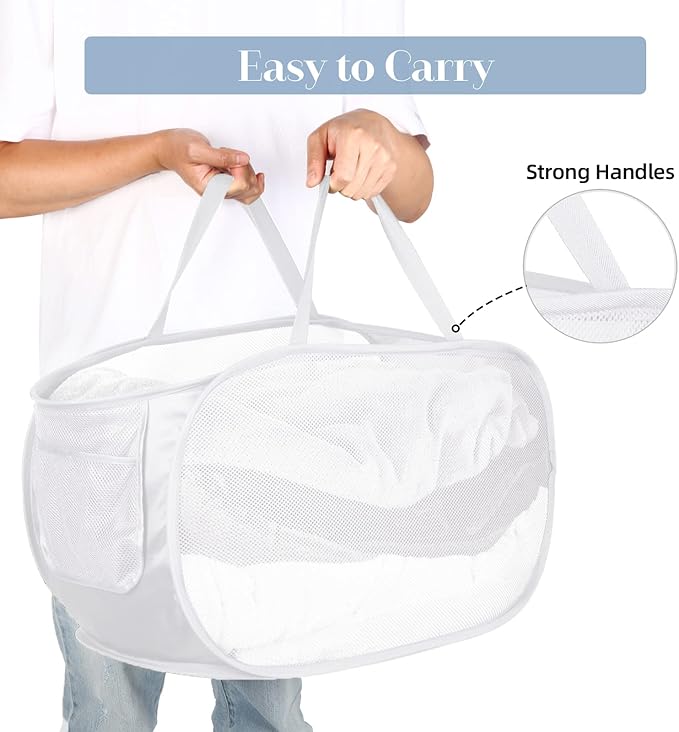 Strong Mesh Pop Up Laundry Basket, Collapsible Laundry Hamper - Image 5