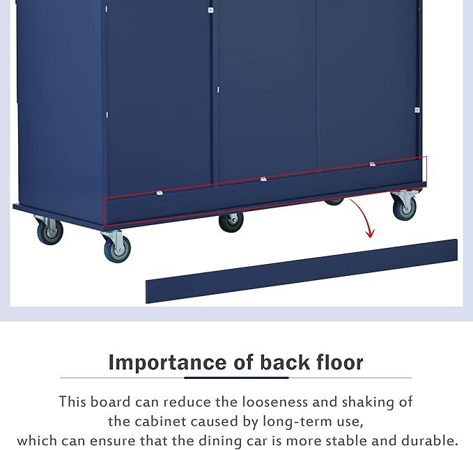 Favfurish 52.7" Rolling Mobile Kitchen Island Cart with Drop Leaf Wood Top, Adjustable Shelves Coffee Bar Trolley on Lockable Casters & Storage Cabinet & 3 Drawers for Dining Room, Dark Blue