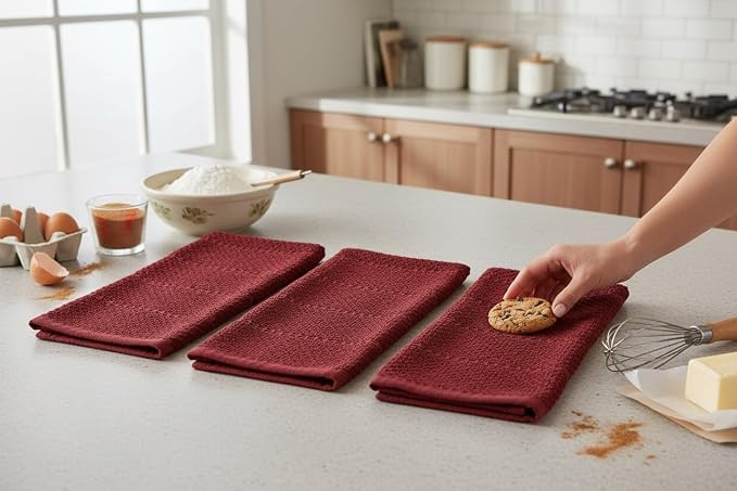 Dark Red Brick Kitchen Hand Dish Towels, 100% Cotton - Image 2