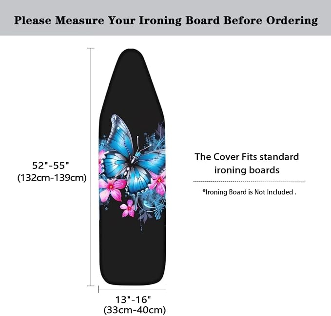 Blue Floral Butterfly Ironing Board Cover Scorch Resistant, Extra Thick Covers - Image 6