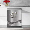 Imitation Stainless Steel Flower Wallpaper Dishwasher Cover Decorative Magnetic Sticker Kitchen Refrigerator Covers for The Front Fridge Door Magnet 23W x 26H inchs