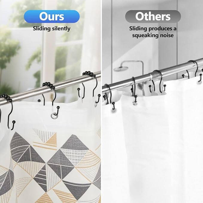 Resze 12PCS Shower Curtain Hooks, Sturdy Metal Shower Curtain Rings | Glide - Image 4