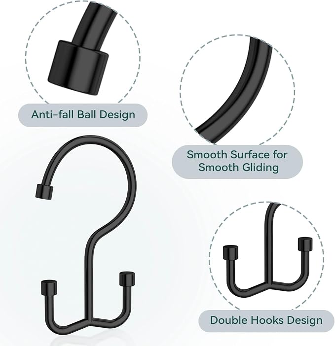 Shower Curtain Hooks, Shower Curtain Rings, Durable Rust Proof Black Shower - Image 4
