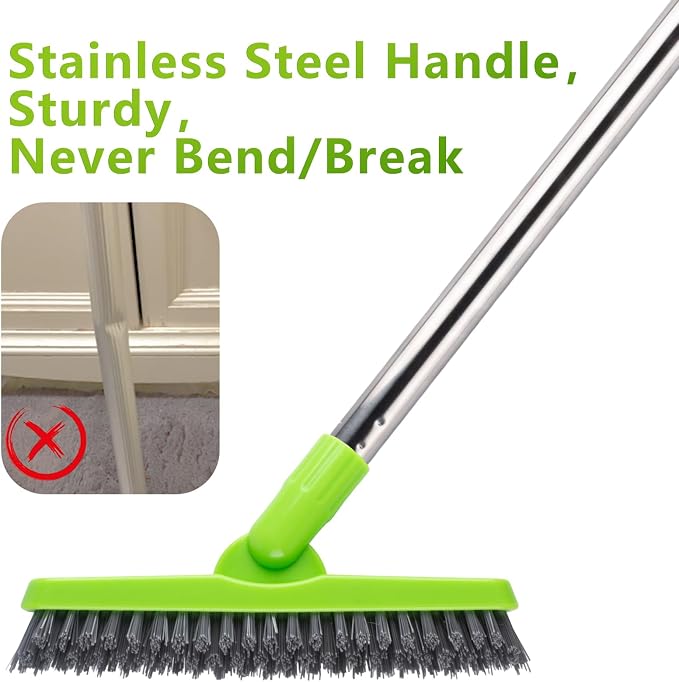 2 Pack Grout Brush with Long Handle, Swivel Cleaning Grout Line Scrubber - Image 7