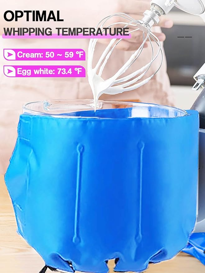 Reusable Ice Bag Ice Pack for Kitchen Stand Mixer (4 to 7 Qt), Blue, Fabric and PVC, Adjustable Size, Keeps Food Cool and Fresh