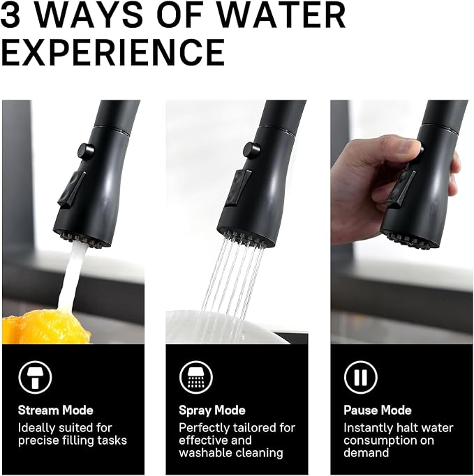 WEWE Pull-Down Kitchen Faucet, Leak-Proof, Matte Black, Single Handle | - Image 6