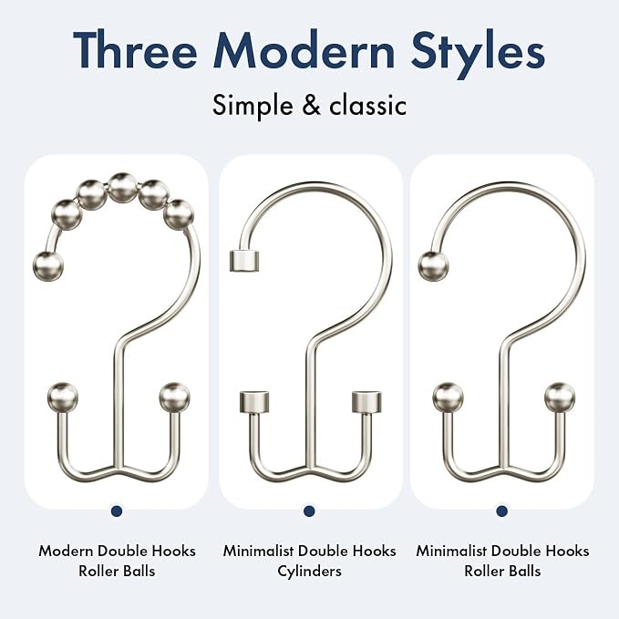 Bathway Shower Curtain Hooks Matte Nickel Shower Curtain Rings, Metal Shower - Image 6
