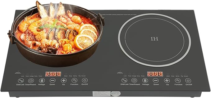 Double Burner Induction Cooktop 2400W Portable Electric Stove With Horizontal Design Fast Heating Perfect For Home Kitchen Apartment Restaurant Camping Caravan And Party Use