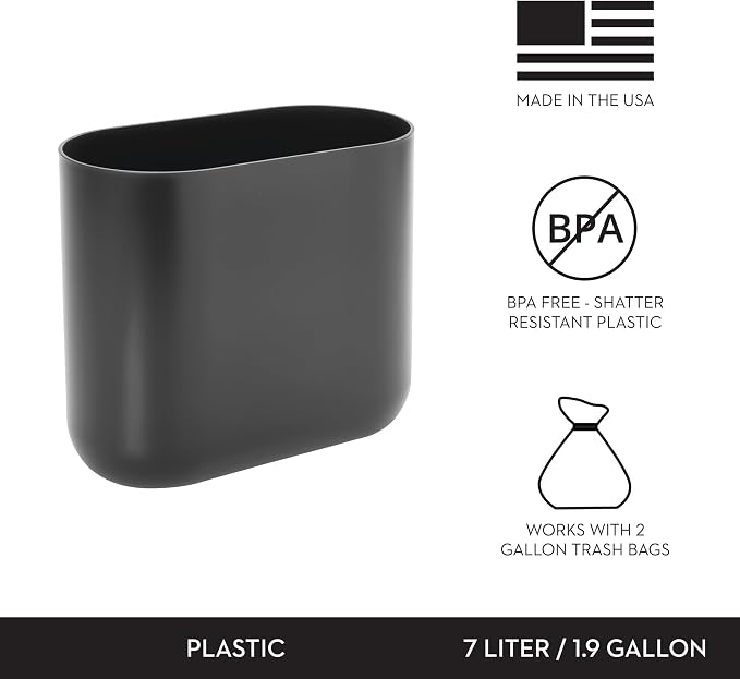 iDesign Small Slim Plastic Bathroom Trash Can - Image 6