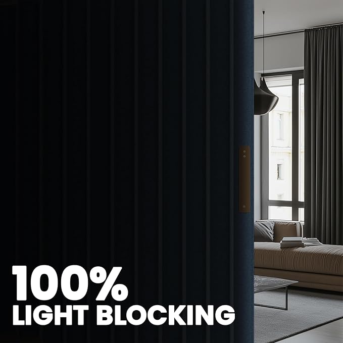 AJAZZ 100% Blackout Accordion Room Divider Curtains - with Flexible Ceiling Track Total Privacy Sound Proof Curtains Suitable for Bedroom Patio Sliding Door (Blue, W100 x L84, 1 Pack)