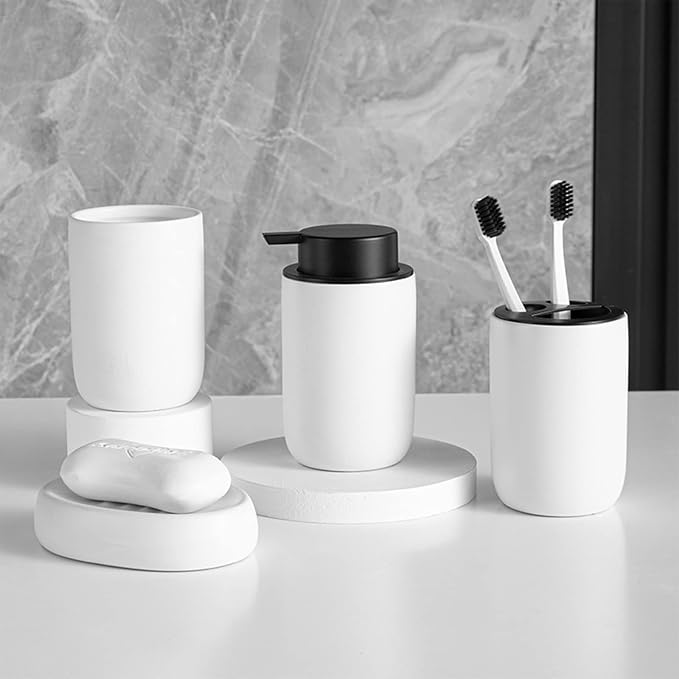 Ceramic Pump Bottle Refillable Lotion Soap Dispenser 12oz White | Matte - Image 6