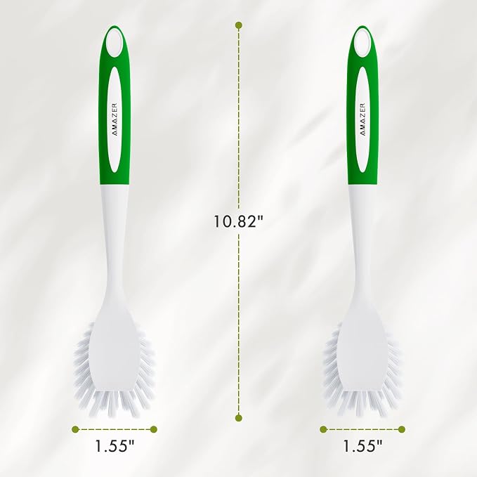 Dish Brush with Handle, 2 Pack Kitchen Scrub Brushes with Built-in Scraper - Image 4