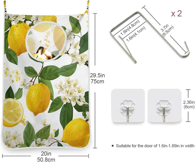 Lemon Branch Flower Hanging Laundry Hamper Door Hampers Bag Basket - Image 3