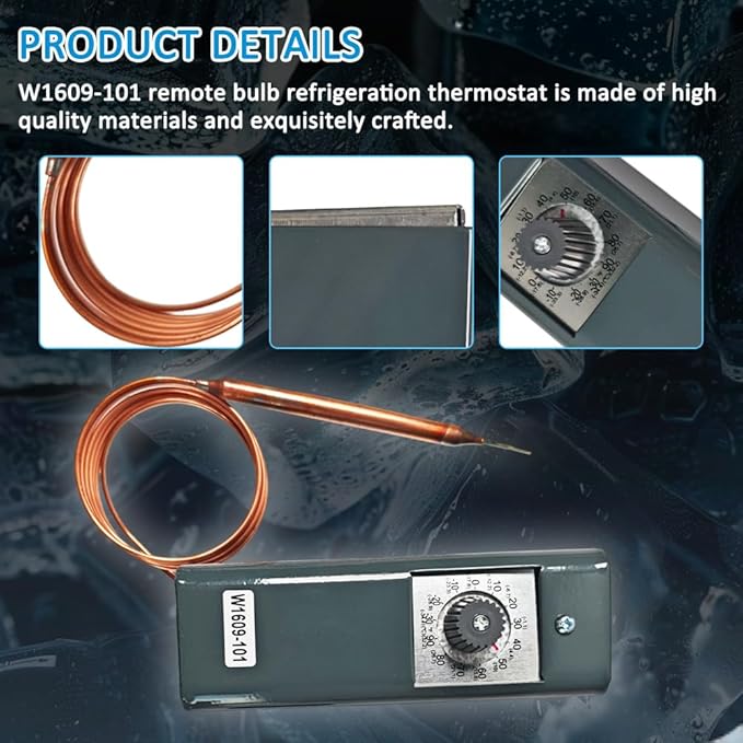 Refrigerator Thermostat Temperature Controller, Replacement for W1609-101 Compatible Units, Universal Fit for Freezers/ACS/Cold Rooms (-34°C to 32°C) with 5ft Capillary, OEM 88965-1