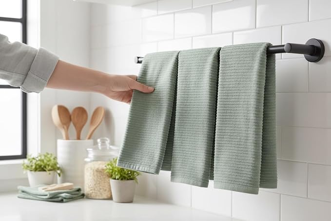 Sage Green Kitchen Hand Dish Towels, 100% Cotton - Image 2