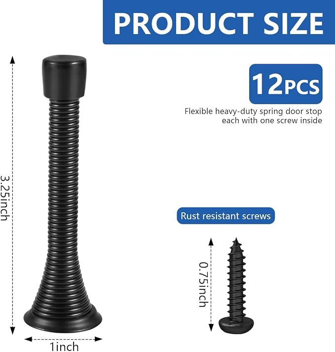 KISEER 12 Pack Spring Door Stops 3 1/4 Inch Flexible Heavy Duty Spring Door - Image 2