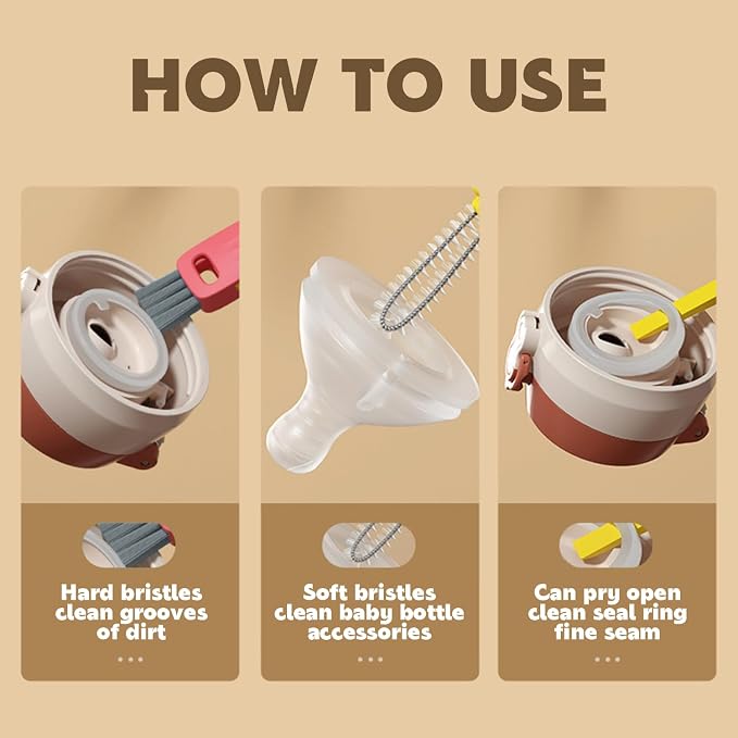 HRXFOZ 3-in-1 Cup Lid Cleaning Brush Set, and Corner Brushes, Plastic Nylon - Image 3