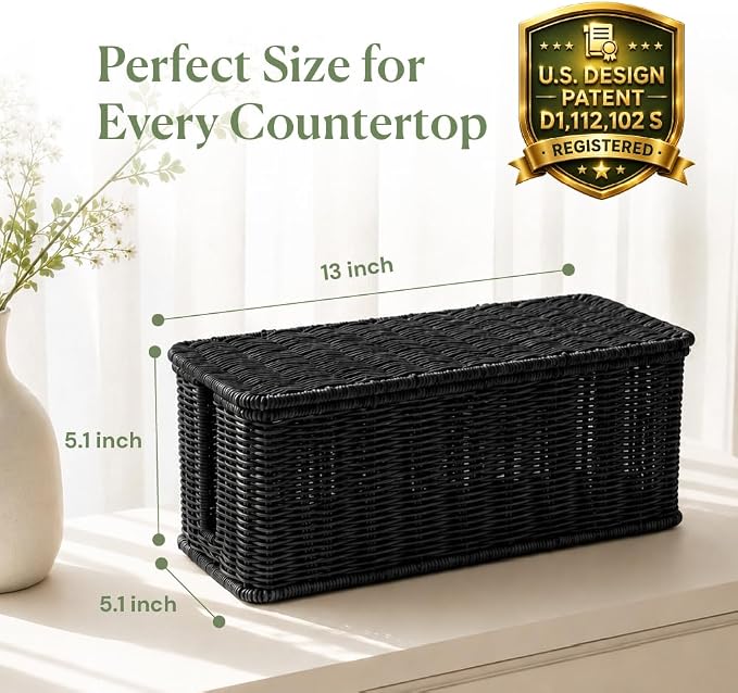 Cable Management Box, Handmade Rattan Cord Organizer - Image 2