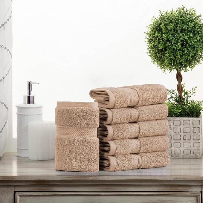 Superior Egyptian Cotton Plush & Absorbent, Face Towel Set of 6, Latte | Quick - Image 2