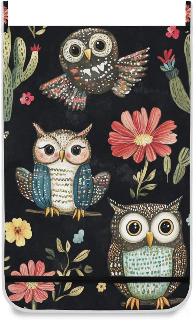 Black Owls Cactus Butterfly Hanging Laundry Hamper Door Hampers Bag Basket - Image 2