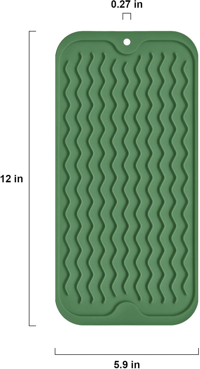 Silicone Dish Drying Mat, Non-Slip Easy Clean Sink Mat, Dark Green, Large - Image 2
