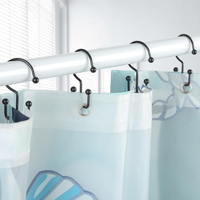 Shower Curtain Hooks, Durable Rust Proof Black Shower Curtain Hooks, Shower - Image 6