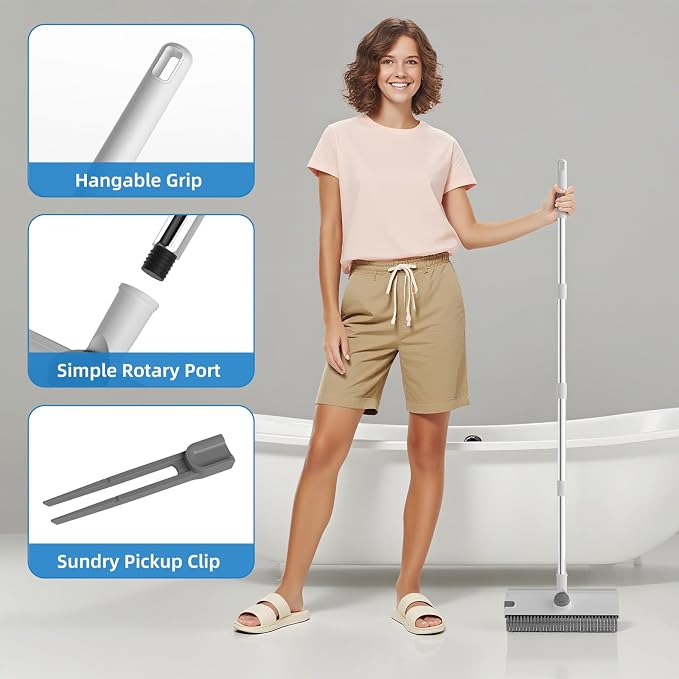 Floor Scrub Brush with Long Handle, 3 in 1 Scrape and Heavy-Duty Stiff Bristle - Image 4